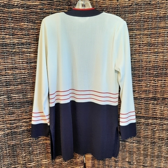 Exclusively Misook Petite Women's XXS Blue Striped Open Front Cardigan Sweater - Picture 2 of 6